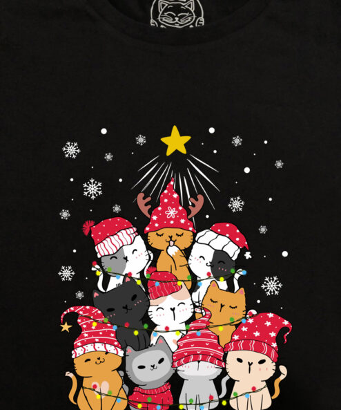 Tricou bumbac organic-Meow Christmas Tree