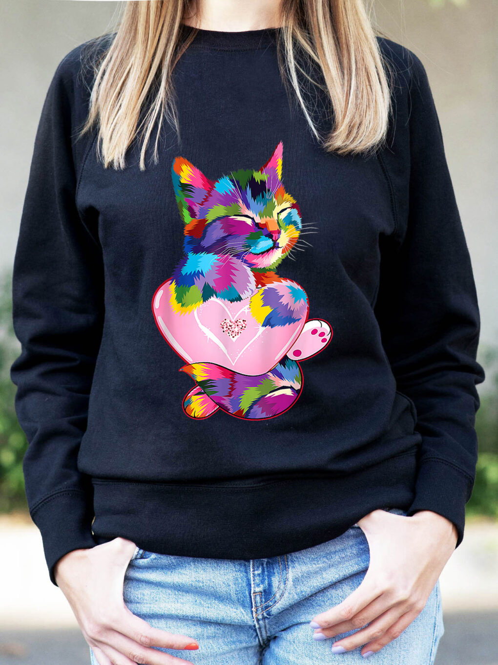 Bluza Printata-Rainbow Cat Love, Femei