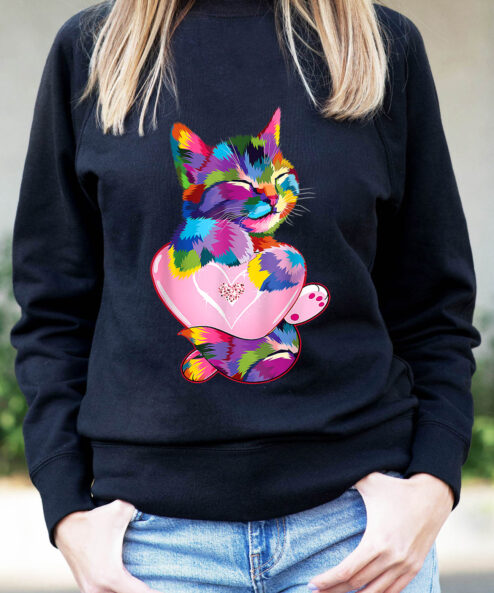 Bluza Printata-Rainbow Cat Love, Femei