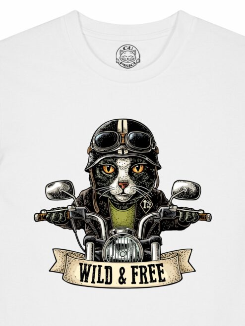Tricou din bumbac organic Premium-Pisica Motociclista, Barbati
