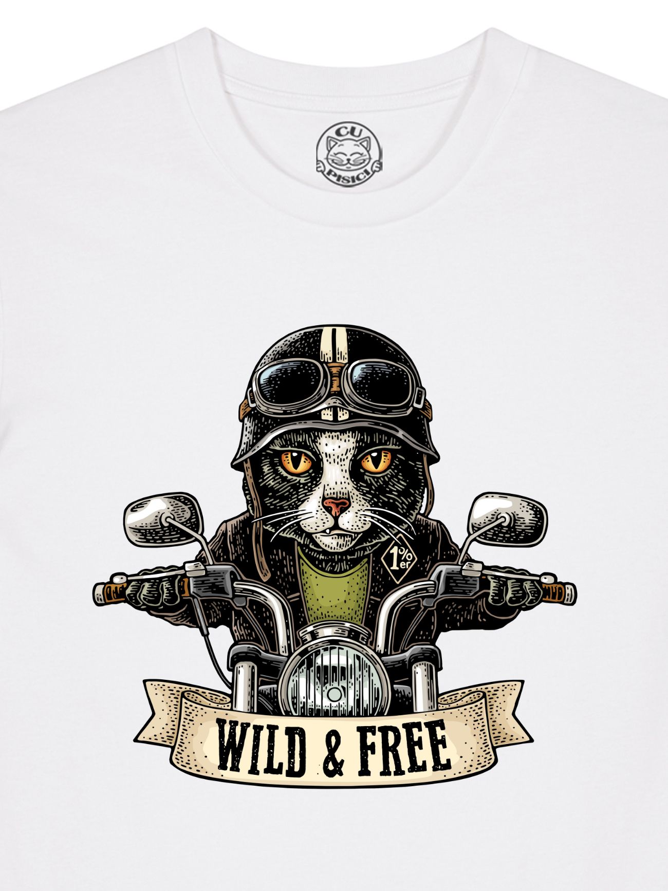 Tricou din bumbac organic Premium-Pisica Motociclista, Barbati