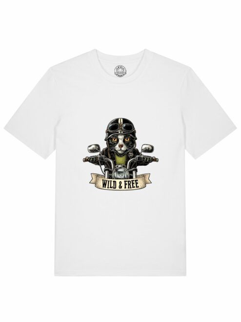 Tricou din bumbac organic Premium-Pisica Motociclista, Barbati