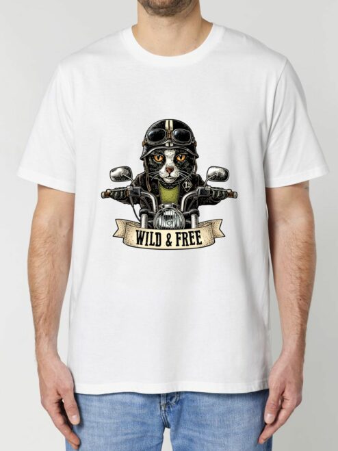 Tricou din bumbac organic Premium-Pisica Motociclista, Barbati