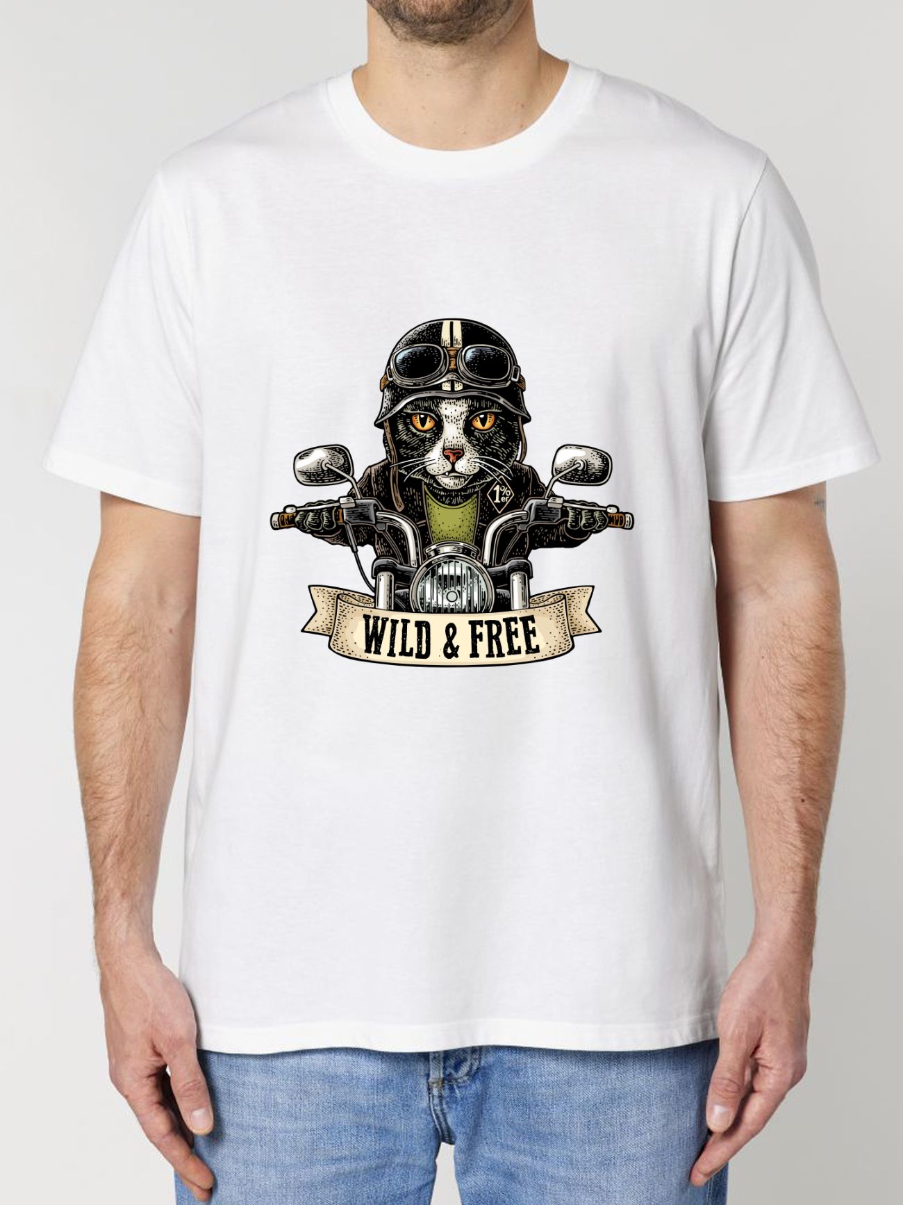 Tricou din bumbac organic Premium-Pisica Motociclista, Barbati
