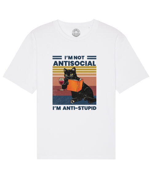 Tricou bumbac organic Oversized-Anti-stupid, UNISEX