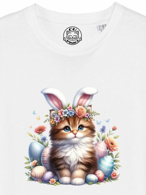 Tricou din bumbac organic Premium-Cute Easter Cat