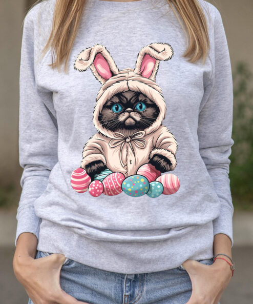 Bluza printata-Grumpy Easter Cat, Femei