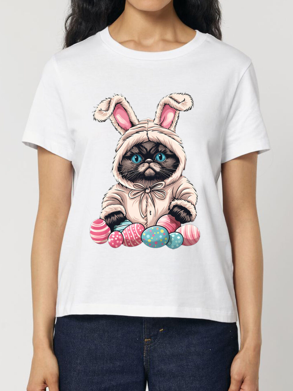 Tricou bumbac organic-Grumpy Easter Cat, Femei