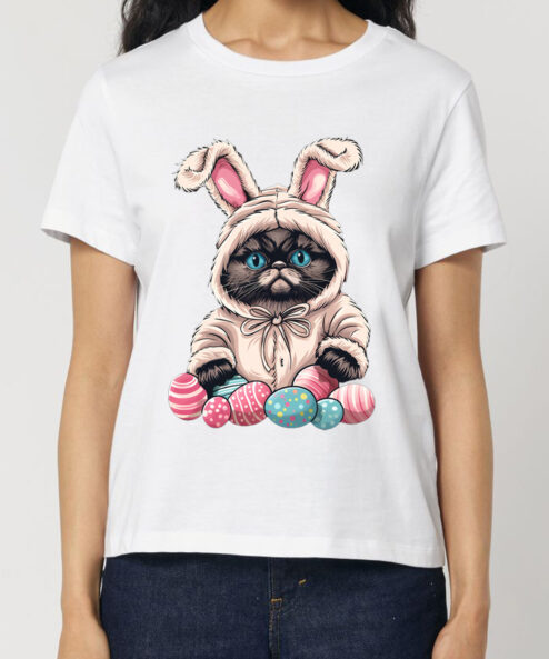 Tricou bumbac organic-Grumpy Easter Cat, Femei