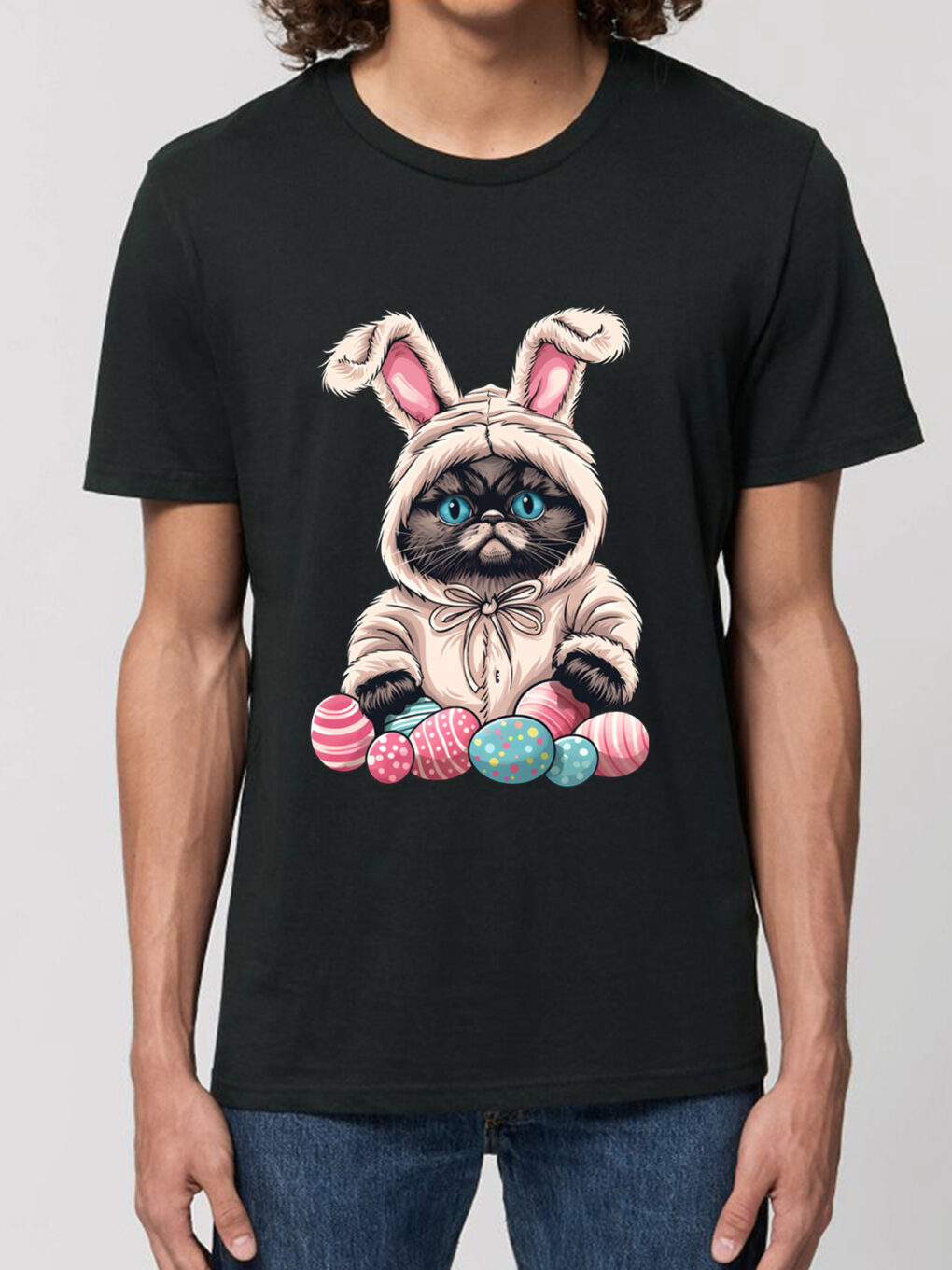 Tricou bumbac organic-Grumpy Easter Cat, Barbati