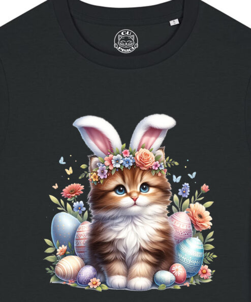 Tricou bumbac organic-Cute Easter Cat, Femei