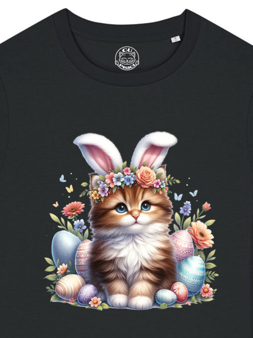 Tricou bumbac organic-Cute Easter Cat, Femei