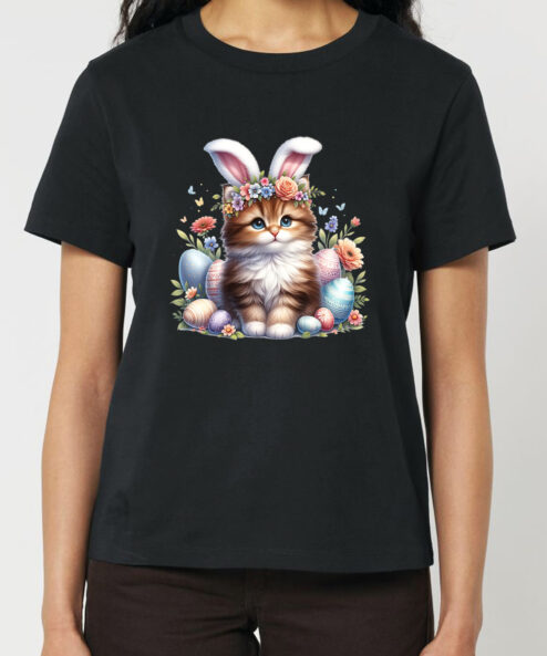 Tricou bumbac organic-Cute Easter Cat, Femei