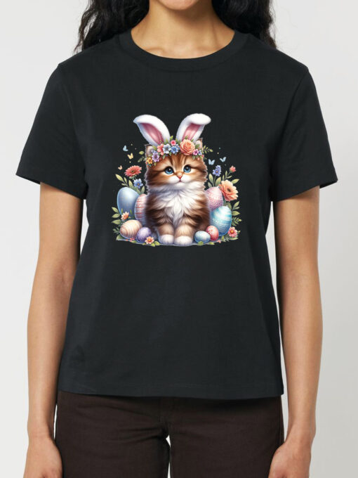 Tricou bumbac organic-Cute Easter Cat, Femei