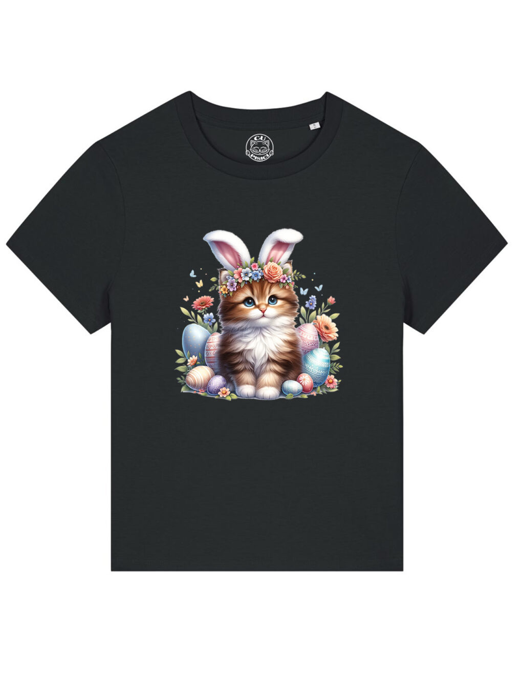 Tricou bumbac organic-Cute Easter Cat, Femei