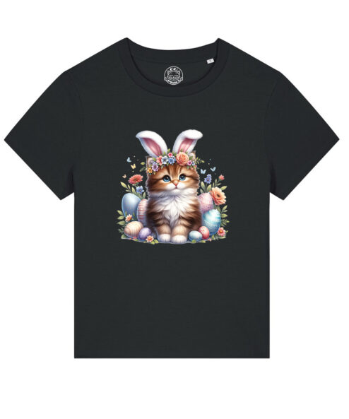 Tricou bumbac organic-Cute Easter Cat, Femei