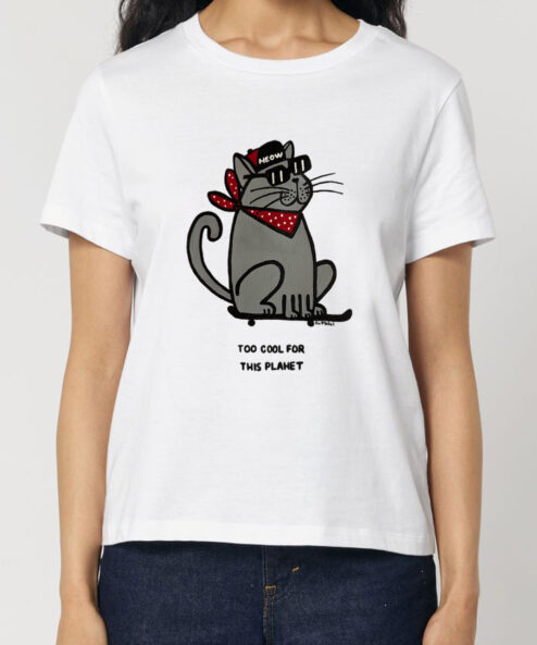 Tricou pictat manual-Too COOL for this Planet-Gray