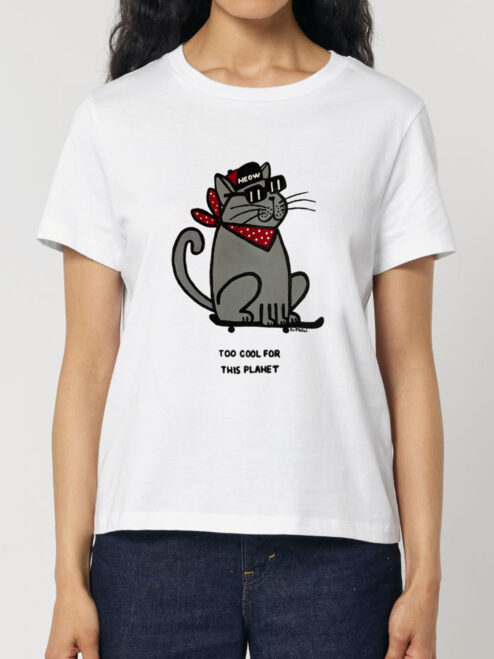 Tricou pictat manual-Too COOL for this Planet-Gray