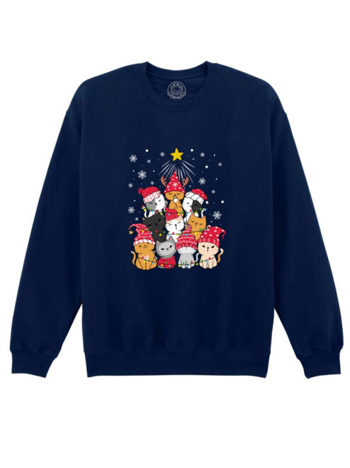 Bluza Printata-Meowy Christmas Tree, Unisex