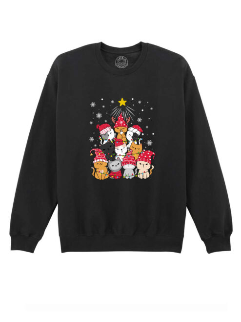 Bluza Printata-Meowy Christmas Tree, Unisex