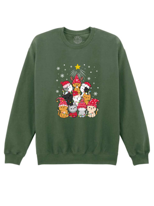 Bluza Printata-Meowy Christmas Tree, Unisex