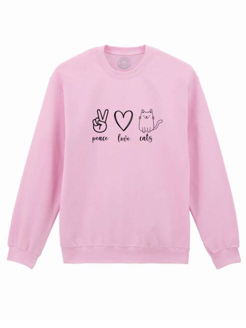 Bluza printata-Peace, Love, Cats-Unisex