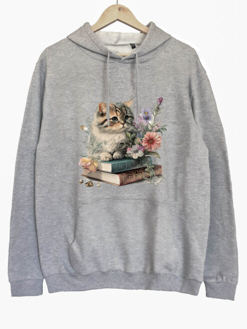 Hanorac printat-Cats and books, GRI, Unisex