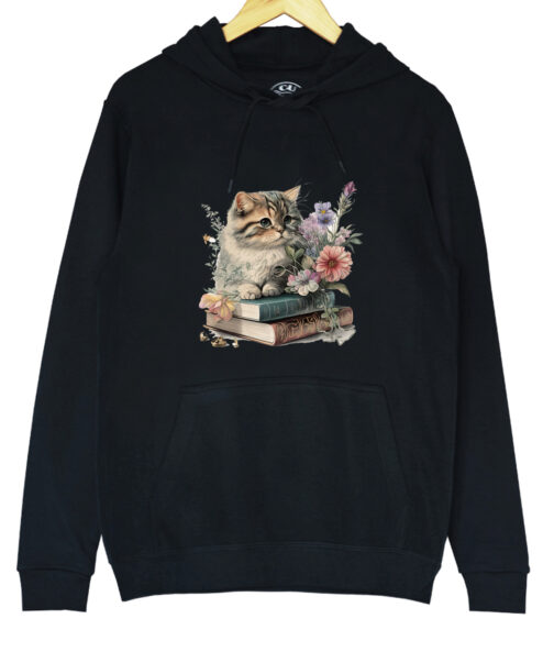 Hanorac printat-Cats and books, Unisex