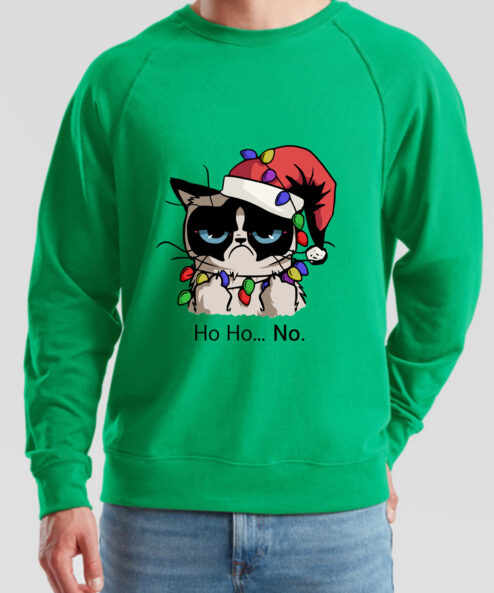 Bluza printata-Christmas Grumpy Cat, Barbati, Verde