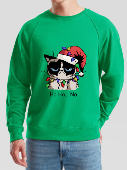 Bluza printata-Christmas Grumpy Cat, Barbati, Verde