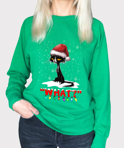 Bluza Printata-Grinch Cat, Femei, Verde