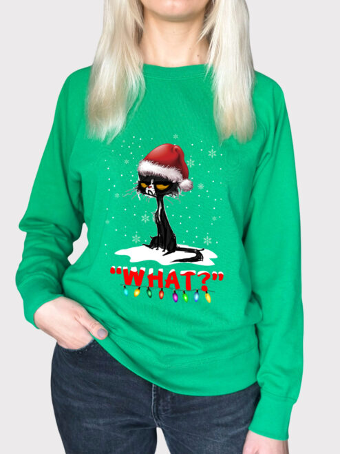 Bluza Printata-Grinch Cat, Femei, Verde