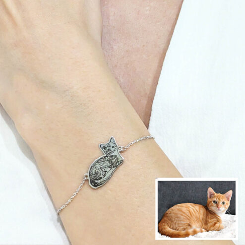 Bratara din Argint Personalizata cu Poza Pisicii