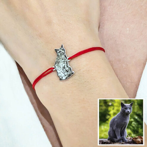 Bratara din Argint cu Snur-Personalizata cu Poza Pisicii