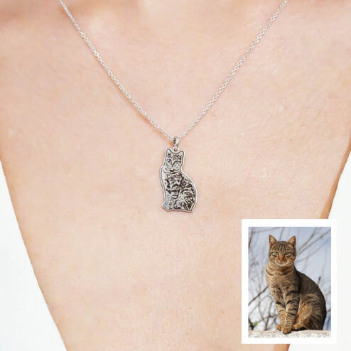 Colier din Argint Personalizat cu Poza Pisicii
