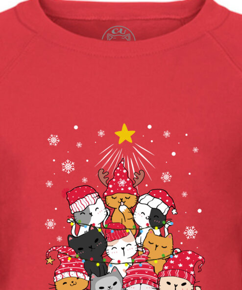 Bluza printata-Meowy Christmas Tree, Femei, Rosie