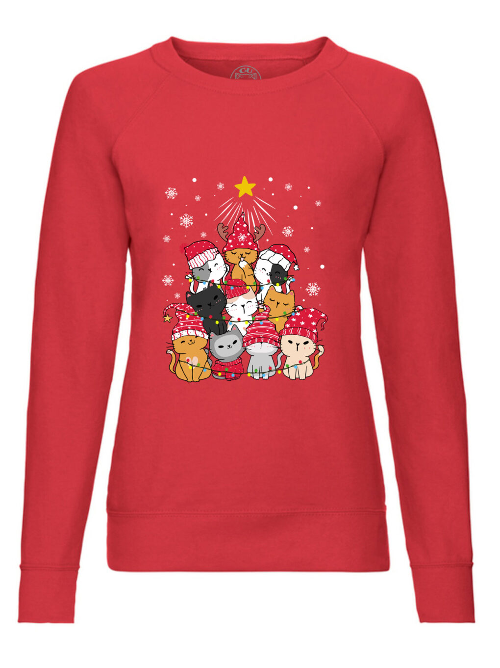 Bluza printata-Meowy Christmas Tree, Femei, Rosie