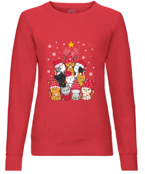 Bluza printata-Meowy Christmas Tree, Femei, Rosie