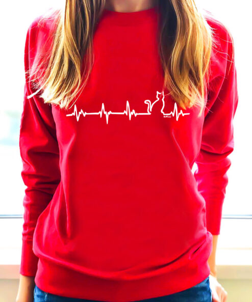 Bluza rosie pictata manual cu Pisica Heartbeat