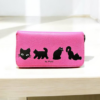 Portofel din piele naturala-Cats in Black, pictat manual, Roz