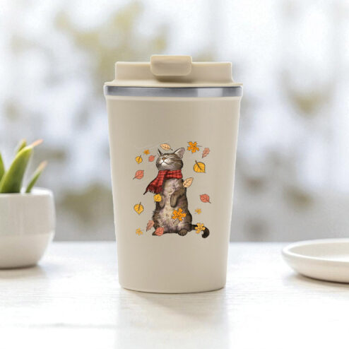 Cana termos cafea-Autumn Cat