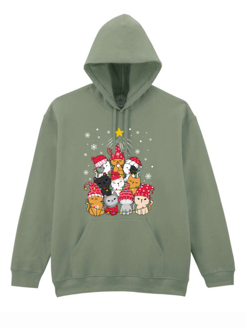 Hanorac printat-Meow Christmas Tree, Unisex