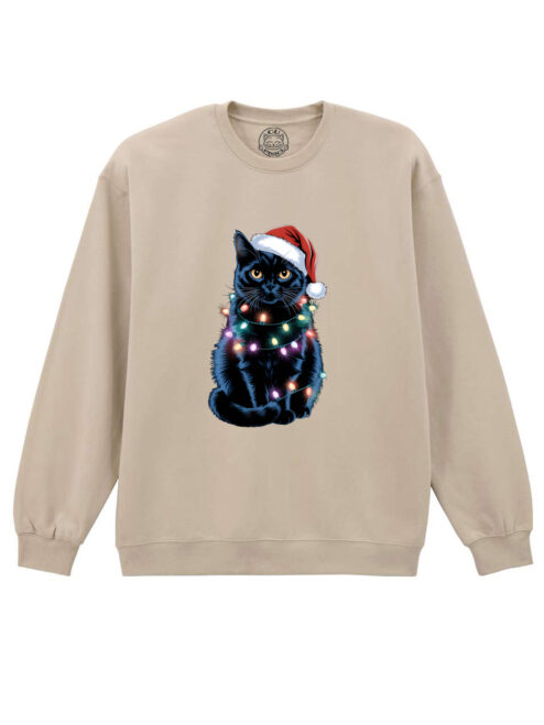 Bluza printata-Xmas Black Cat, Unisex