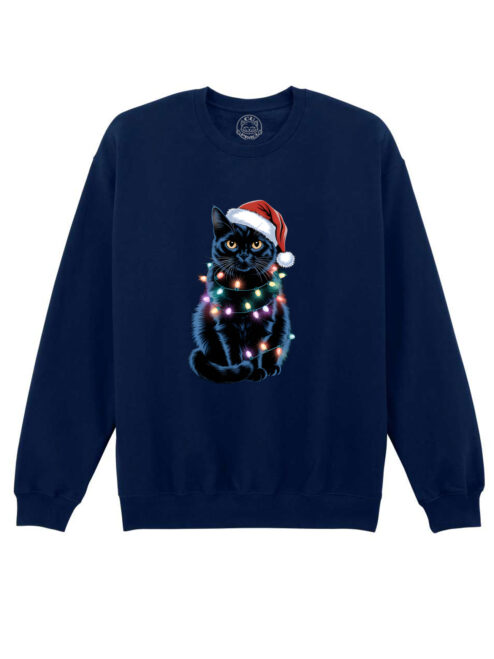 Bluza printata-Xmas Black Cat, Unisex