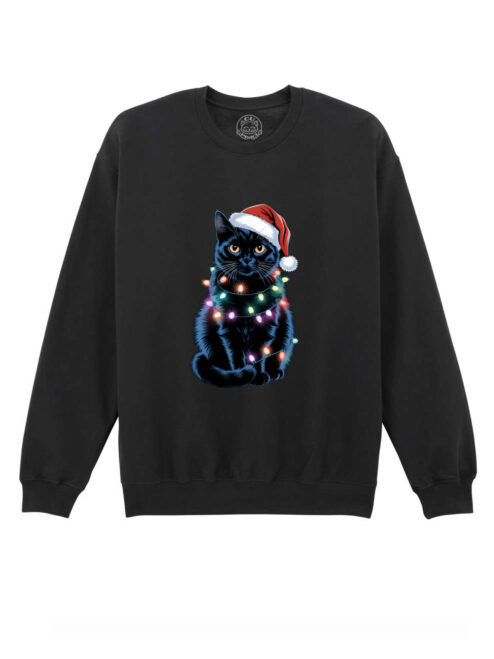 Bluza printata-Xmas Black Cat, Unisex
