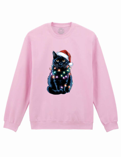 Bluza printata-Xmas Black Cat, Unisex