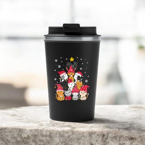 Cana termos cafea-Meow Christmas Tree