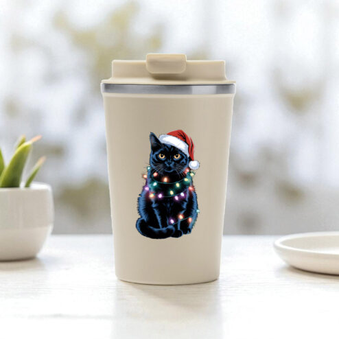 Cana termos cafea-Xmas Black Cat