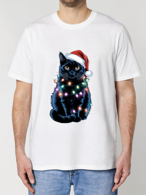 Tricou bumbac organic-Xmas Black Cat, Barbati