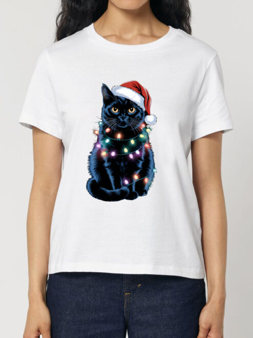 Tricou bumbac organic-Xmas Black Cat, Femei